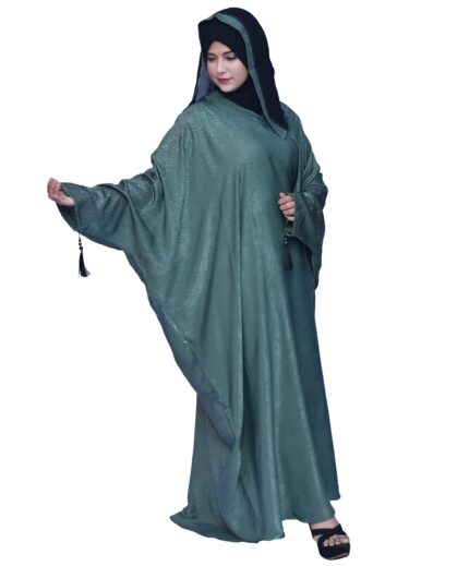 Kaftan Style Velvet Abaya With Stone Work and Latkan - Pista