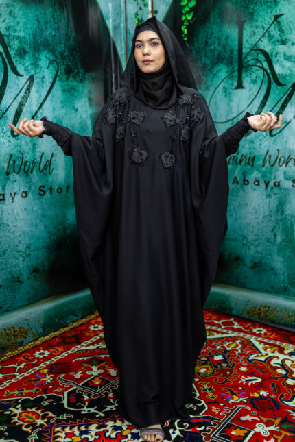 Kaftan Abaya with Buta Handwork Design and Ruffle Chunn Lastic Sleeves