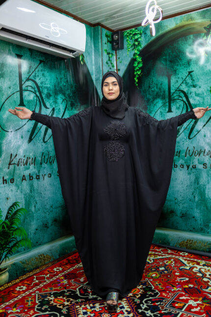 Kaftan Abaya with Buta Handwork Design and Ruffle Chunn Lastic Sleeves