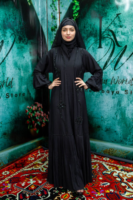 Modest Umbrella style Hand Worked Burqa with Bubble Cuffs