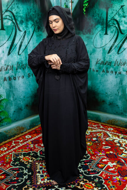 Kaftan Abaya with Handwork Design and Ruffle Chunn Lastic Sleeves